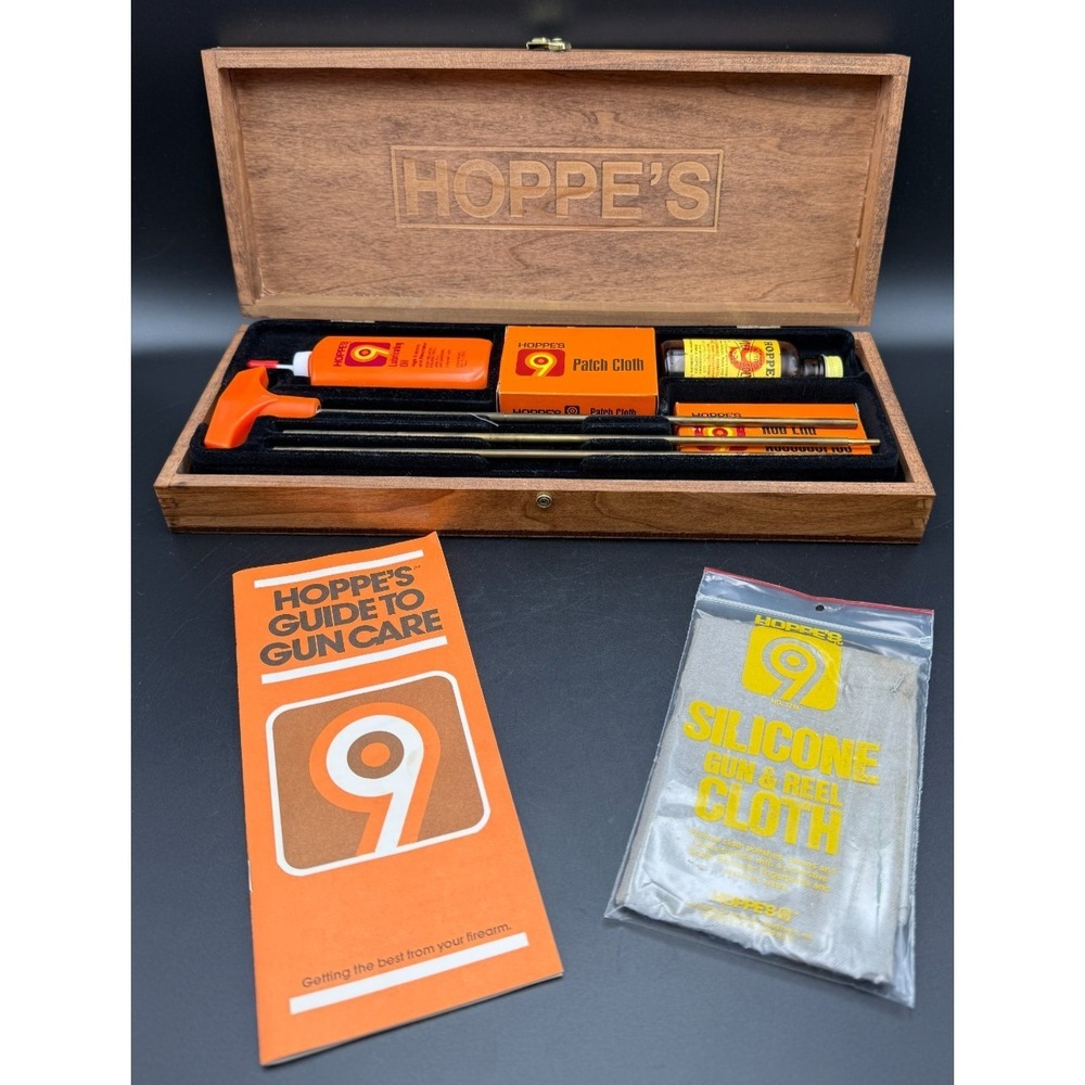 New in Wooden Box Hoppes No 9 Gun Cleaning Kit Professional Quality